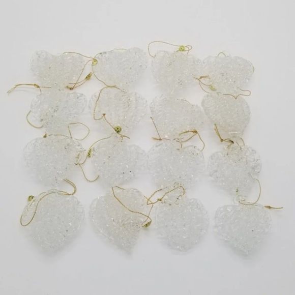 Glass Heart Ornaments Attached Gold Strings 16 Pieces Christmas Home Decor - Picture 3 of 4